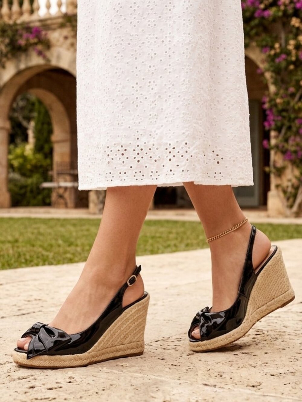 Valentino Garanvani Black Patent Leather Slingback 'Mena' Espadrilles